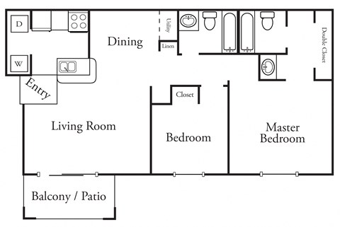 Floor plan for 2 beds, 2 baths, 950 sqft